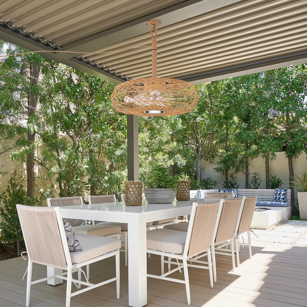 PAZALA 20' Outdoor Gazebo Fan with Light, Plug in Hanging Ceiling Fan for Covered Patio Pergola Porch, Remote & APP Control, 3CCT Dimmable LED, 6-Speed Reversible DC Motor, Brown Woven Caged Boho Fan