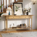 Christopher Knight Home Zeka Narrow Console Table with Storage, Wood Entryway Table with 2 Drawers and 1 Bottom Shelf, Retro Display Table with Unique Spherical Legs for Hallway, Living Room, Natural