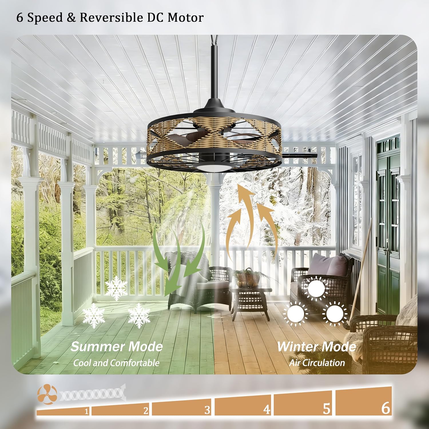 Boho Outdoor Ceiling Fans for Patios, 20 Inch Waterproof Plug In Ceiling Fan with Light, 3CCT, Rattan Caged Gazebo Fan Light with Remote and App Control, 6 Speed Reversible for Pergola, Porch, Indoor