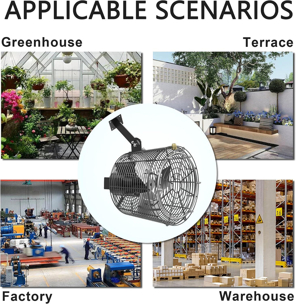 Greenhouse Air Circulation Fan with Mist and Water Pipe 1/10 HP 115V Ceiling Wall Mount Fan High Speed Circulation for Greenhouse, Warehouse, Patio, Garage 1470CFM, 15000BTU, ETL Listed