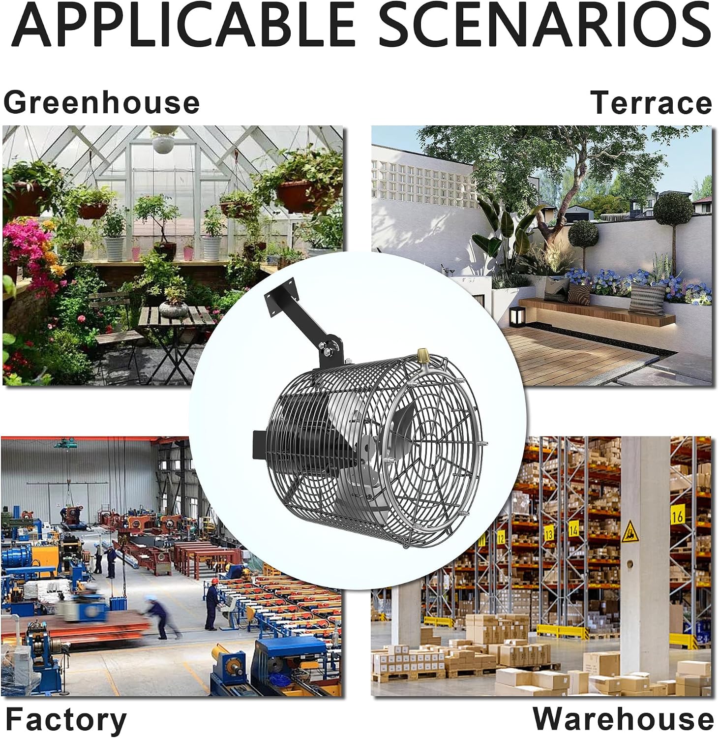 Greenhouse Air Circulation Fan with Mist and Water Pipe 1/10 HP 115V Ceiling Wall Mount Fan High Speed Circulation for Greenhouse, Warehouse, Patio, Garage 1470CFM, 15000BTU, ETL Listed