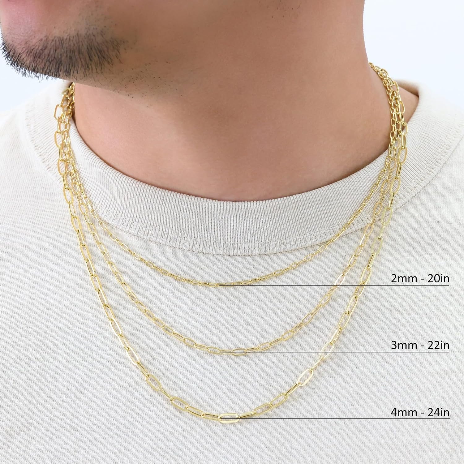 Nuragold 10k Real Yellow Gold Paperclip 2mm Elongated Cable Link Necklace (16'-24') Dainty Italian Jewelry for Men & Women