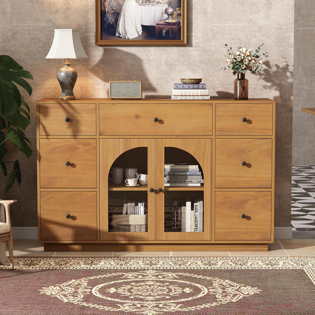 Christopher Knight Home Mia Modern Storage Cabinet with Doors and Drawers, Wooden Sideboard Cabinet with Adjustable Shelf, Freestanding Buffet Cabinet with Storage for Dining Room, Natural