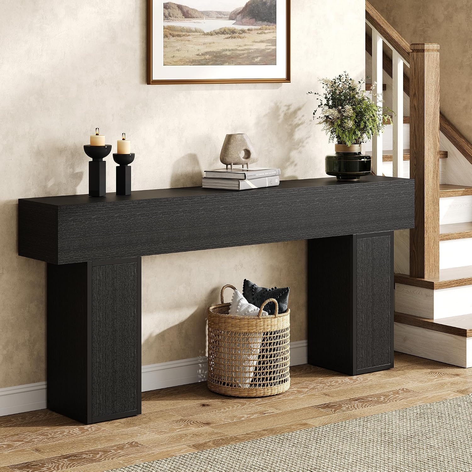 knoworld 70.9-Inch Long Console Table, Wooden Sofa Table Behind Couch Tables, Farmhouse Entryway Table Accent Table for Entrance, Hallway, Living Room, Foyer, Black