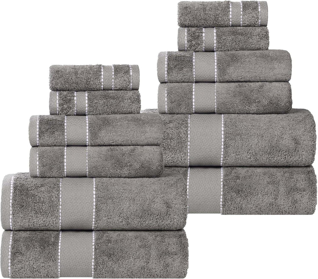 Superior Egypt Produced Giza Cotton 12 Piece Towel Set, Luxury Plush Bathroom Essentials, Quick Dry, Shower, Spa, Soft, Includes 4 Bath, 4 Hand, 4 Washcloth/Face Towels, Niles Collection, Charcoal