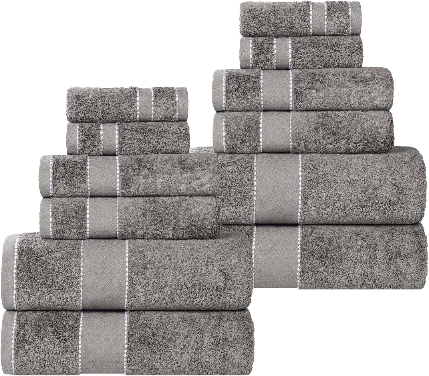 Superior Egypt Produced Giza Cotton 12 Piece Towel Set, Luxury Plush Bathroom Essentials, Quick Dry, Shower, Spa, Soft, Includes 4 Bath, 4 Hand, 4 Washcloth/Face Towels, Niles Collection, Charcoal