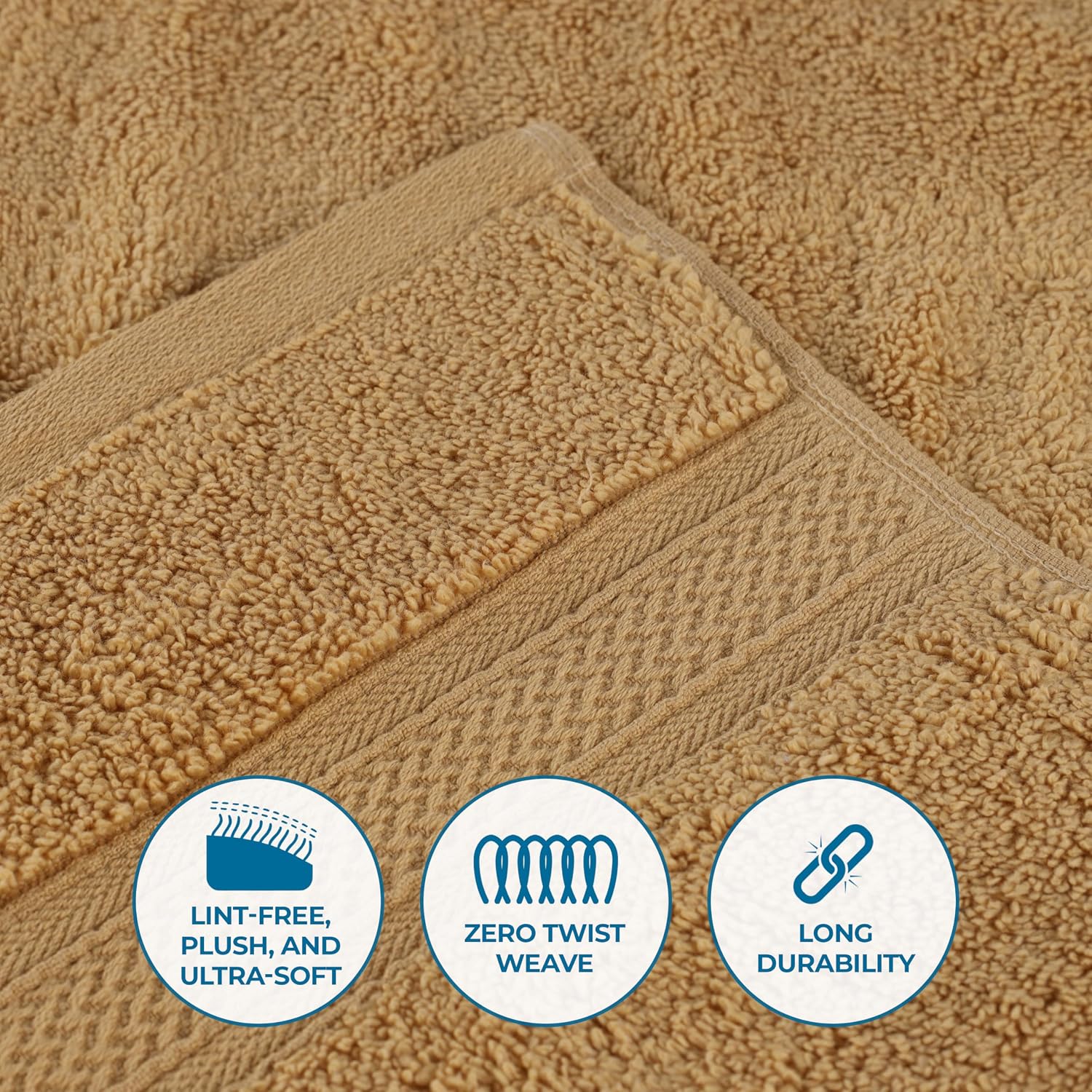 Superior Cotton Chevron 12 Piece Assorted Towel Set, Zero Twist, Quick Dry, Home Essentials, Shower, Spa, Luxury Plush Soft Absorbent Towels, Includes 4 Bath, 4 Hand, 4 Washcloth/Face Towels, Gold