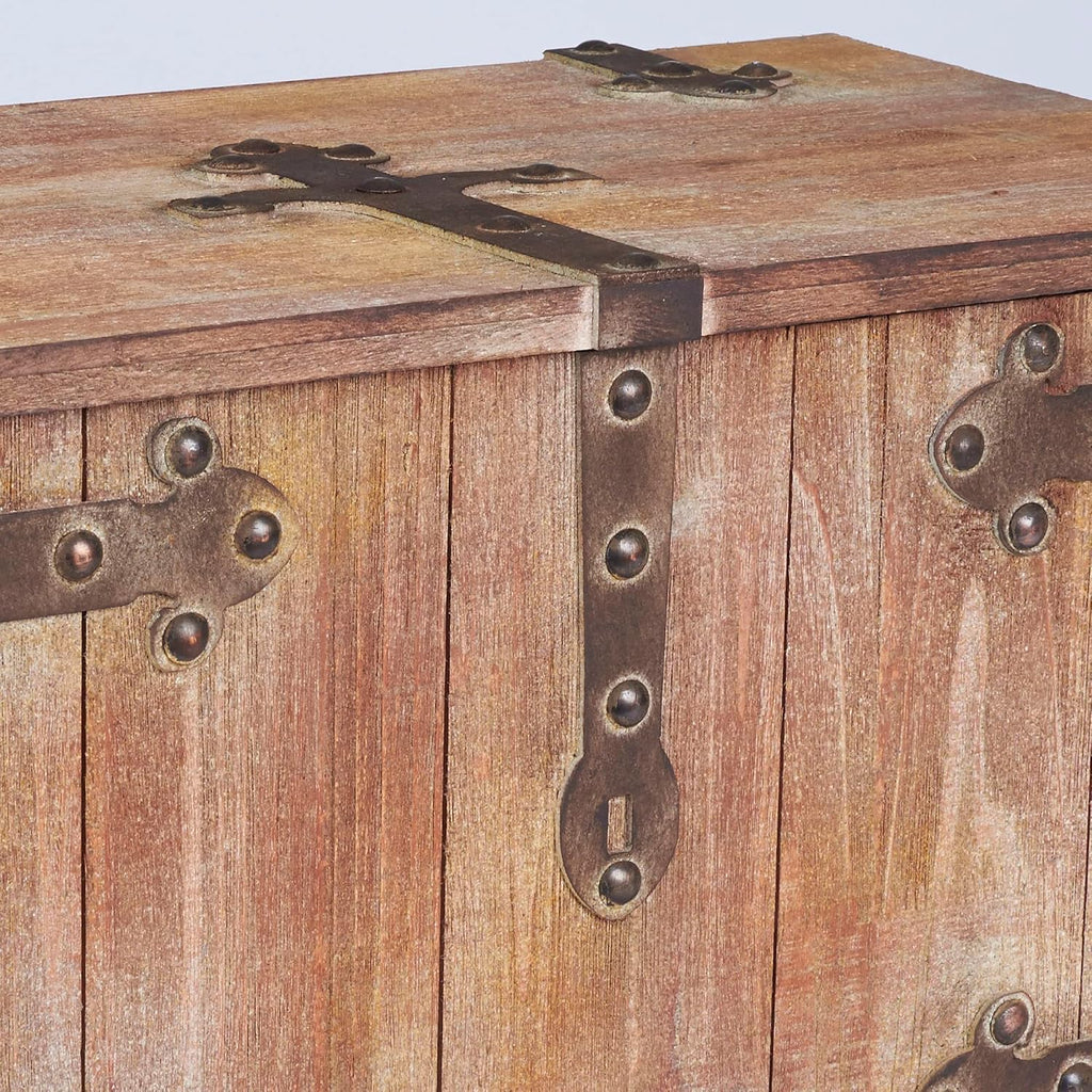 Household Essentials Victorian Style Decorative Trunk in Chinese Fir Wood with Metal Accents, Natural