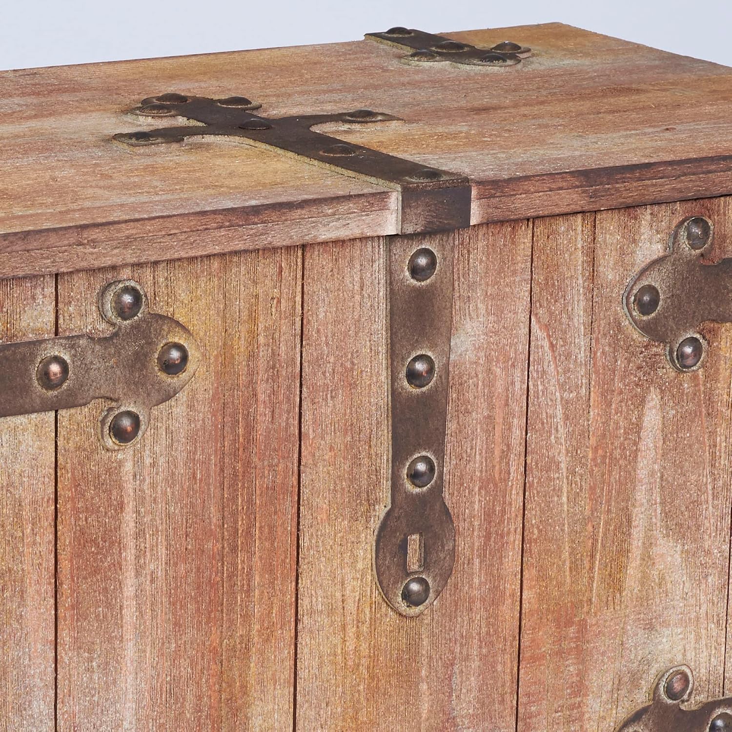 Household Essentials Victorian Style Decorative Trunk in Chinese Fir Wood with Metal Accents, Natural