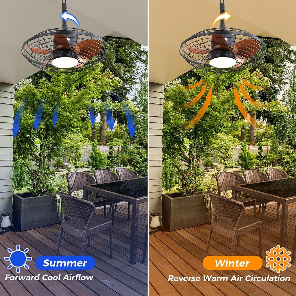 20 Inch Outdoor Ceiling Fan LED 18W 3CCT 5 ABS Blades DC Motor with Remote for Patio Pergola