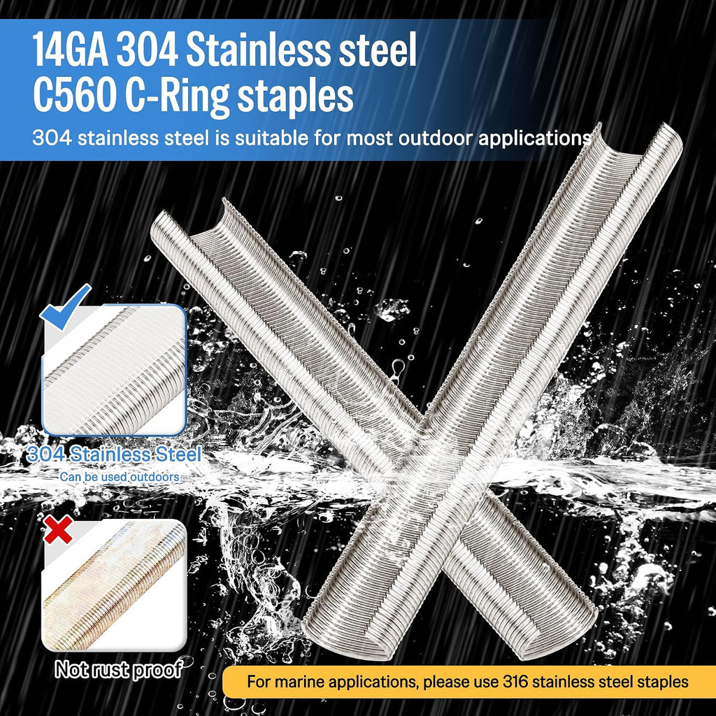 meite C560-14 Gauge 1-1/2-Inch Crown Stainless Steel Heavy Duty C Ring Staples Compatible with MTC560 Hog Ring Plier in Fastening, Building Landscape Gabions (10,000 PCS/Box)