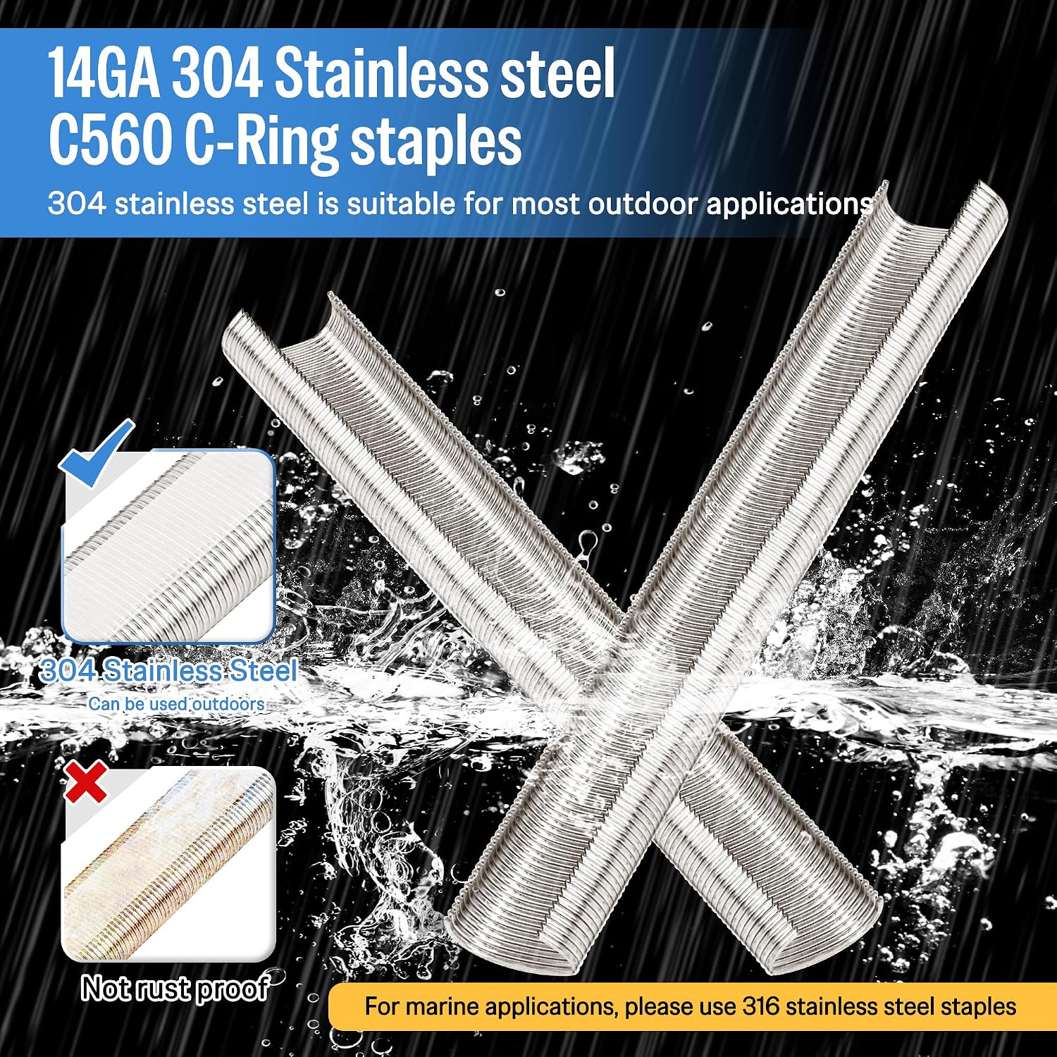 meite C560-14 Gauge 1-1/2-Inch Crown Stainless Steel Heavy Duty C Ring Staples Compatible with MTC560 Hog Ring Plier in Fastening, Building Landscape Gabions (10,000 PCS/Box)