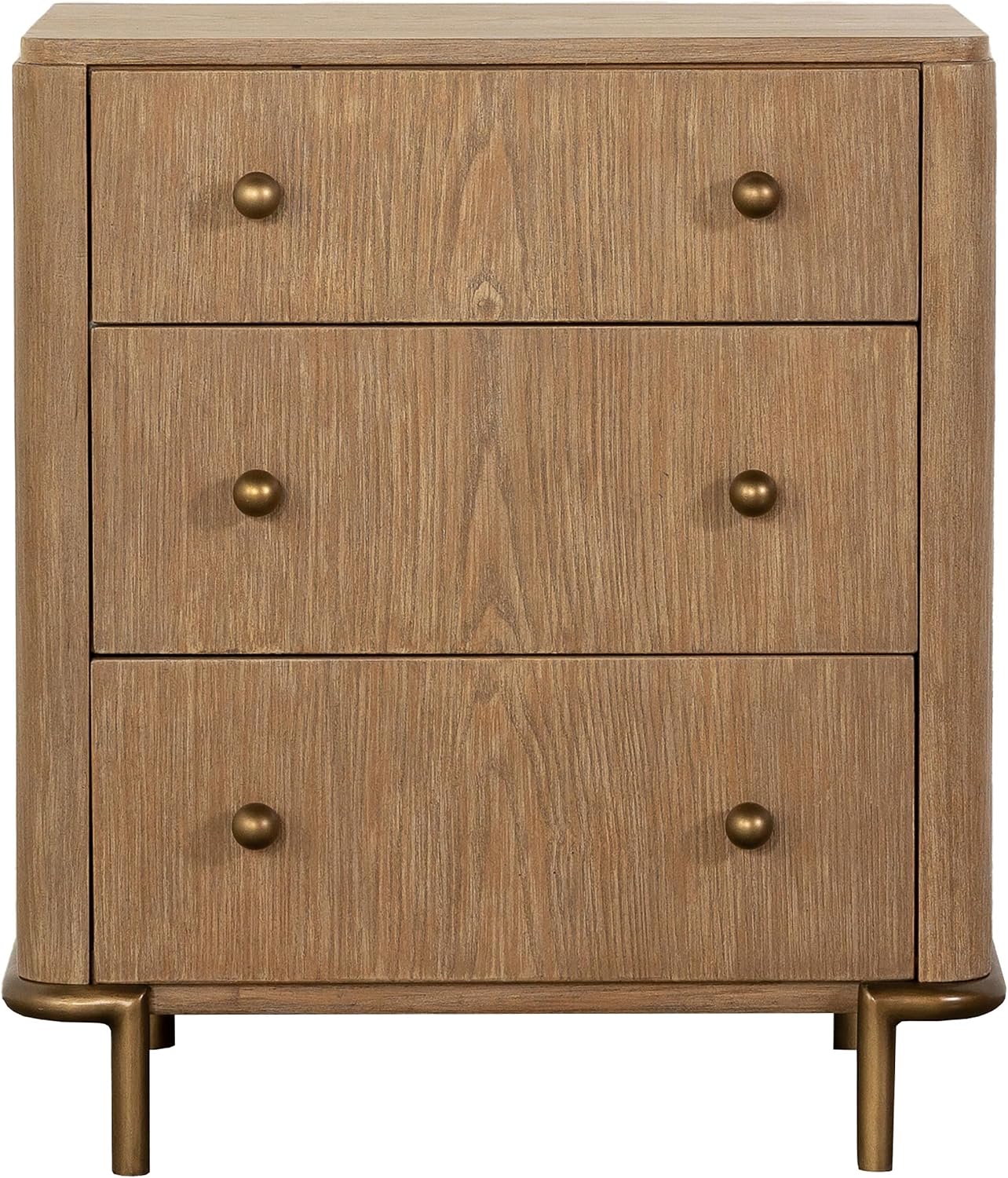 Coaster Home Furnishings - Arini - Wood - 3-Drawer Nightstand with Dual USB Ports, Felt-Lined Top Drawer, Aged Brass Round Knobs and Metal Base - Bedroom - Sand Wash - 224302