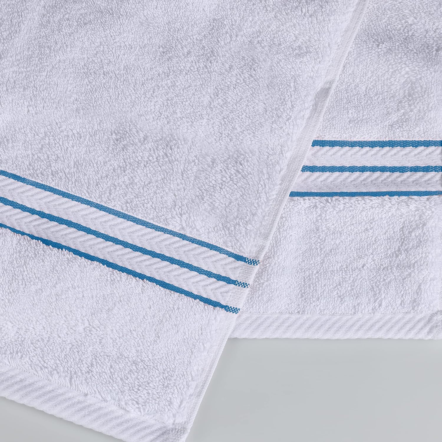 Superior Hotel Turkish Cotton 10 Piece Towel Set, Ultra Plush Spa Quality Heavyweight Essentials for Bathroom, Thick Absorbent and Soft, Dobby Border, Includes 2 Bath 4 Hand 4 Washcloths, Light Blue