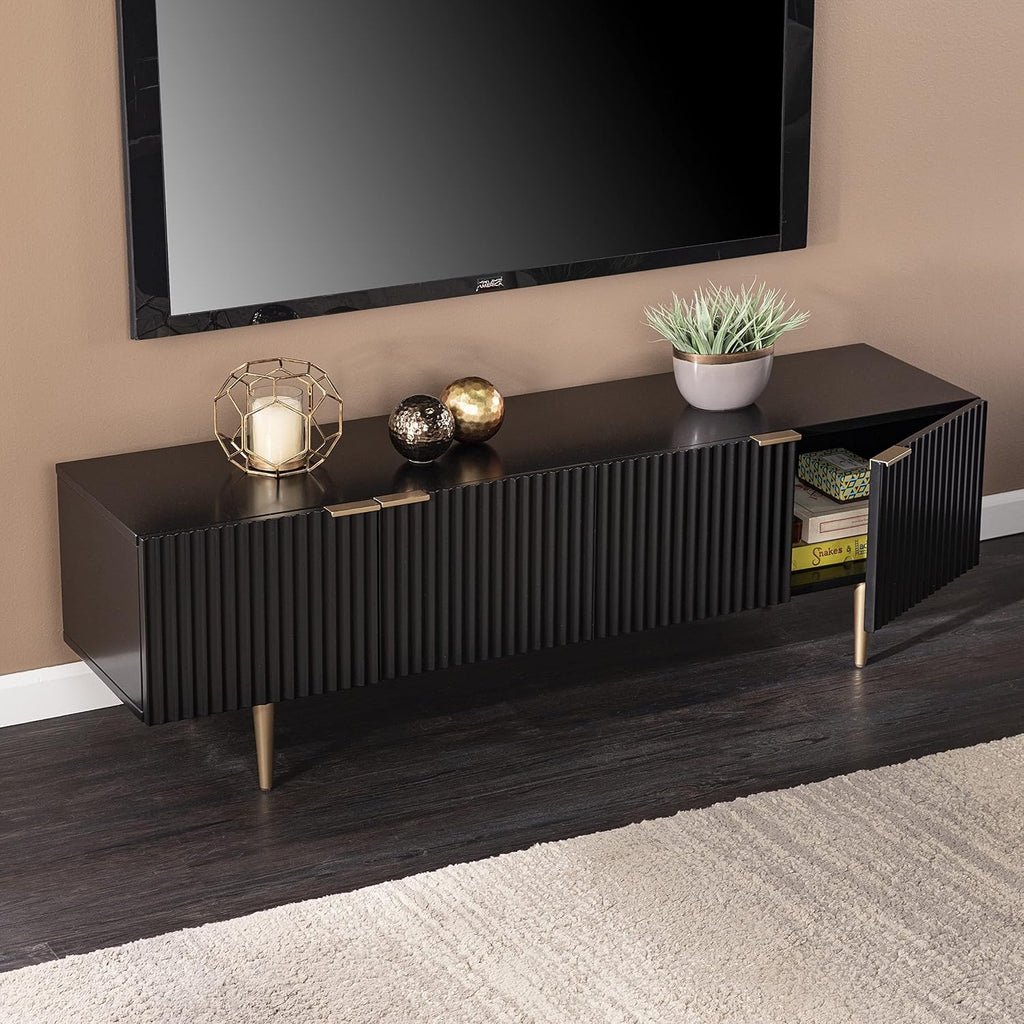 SEI Furniture - Pilston 4-Door Media Console - Black - Transitional Design, Black Iron and Wood - Ideal for Living Room, Family Room (MS1222156)