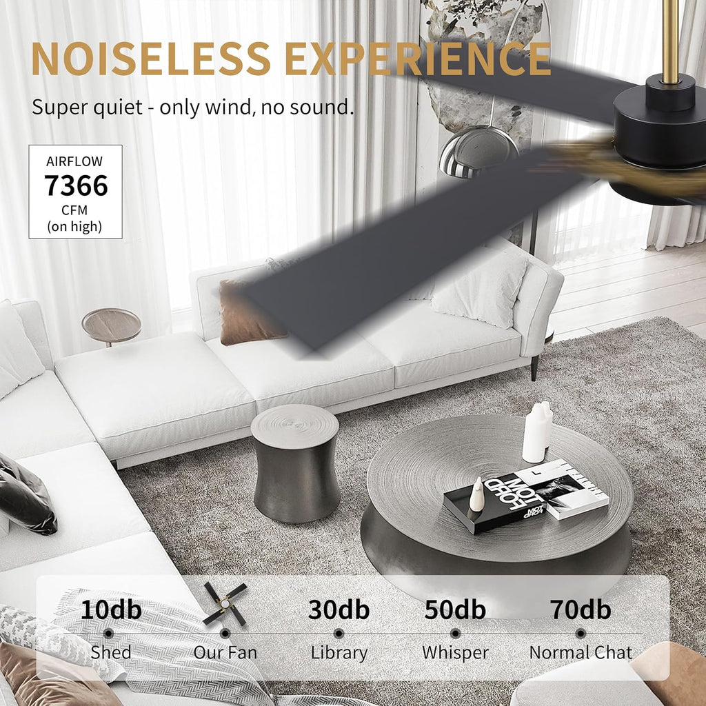 WINGBO 54 Inch Ceiling Fan with Light and Remote, 4 Plywood Blades, 6-Speed Reversible DC Motor, Dimmable, 3CCT, Farmhouse Ceiling Fan for Bedroom Living Room Kitchen, Brass and Black