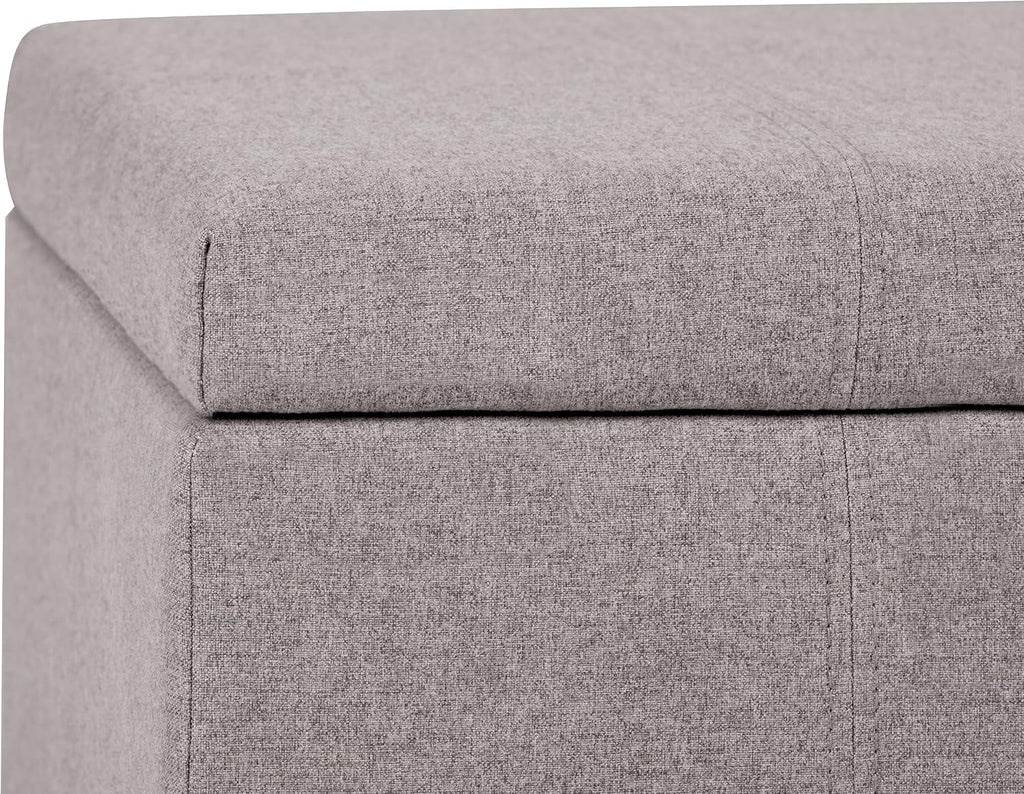 SIMPLIHOME Dover Storage Ottoman Bench - 36 inch Wide Upholstered Linen Look Fabric Rectangular Lift-Top Ottoman in Cloud Grey, Contemporary Bench for Living Room with Safety Hinges