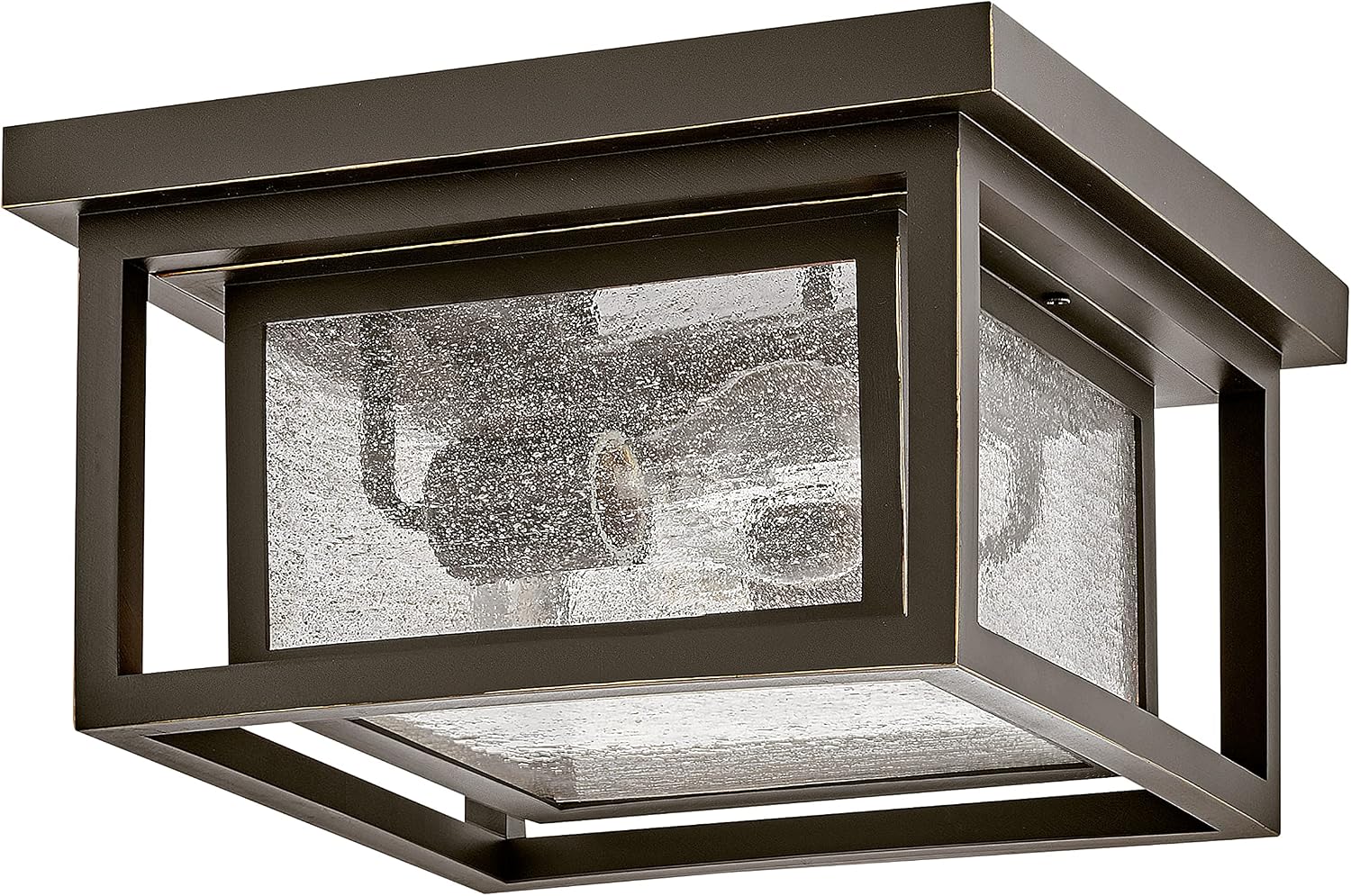 Hinkley Republic Small Flush Mount Outdoor Ceiling Light, Composite, Clear Seedy Glass Panes, Anti-Fading Finish, Oil Rubbed Bronze Finish