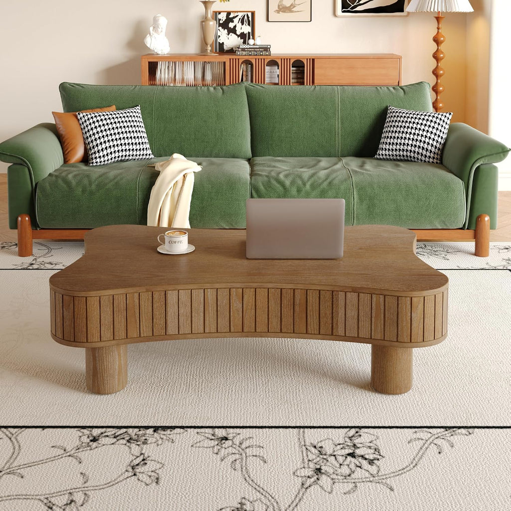 Zurnes Lift Top Coffee Table with Storage, 42' Accent Table for Living Room, Fluted Panel Hidden Storage, Silent Hydraulic Lift, Curved Corners, Easy Assembly, Walnut