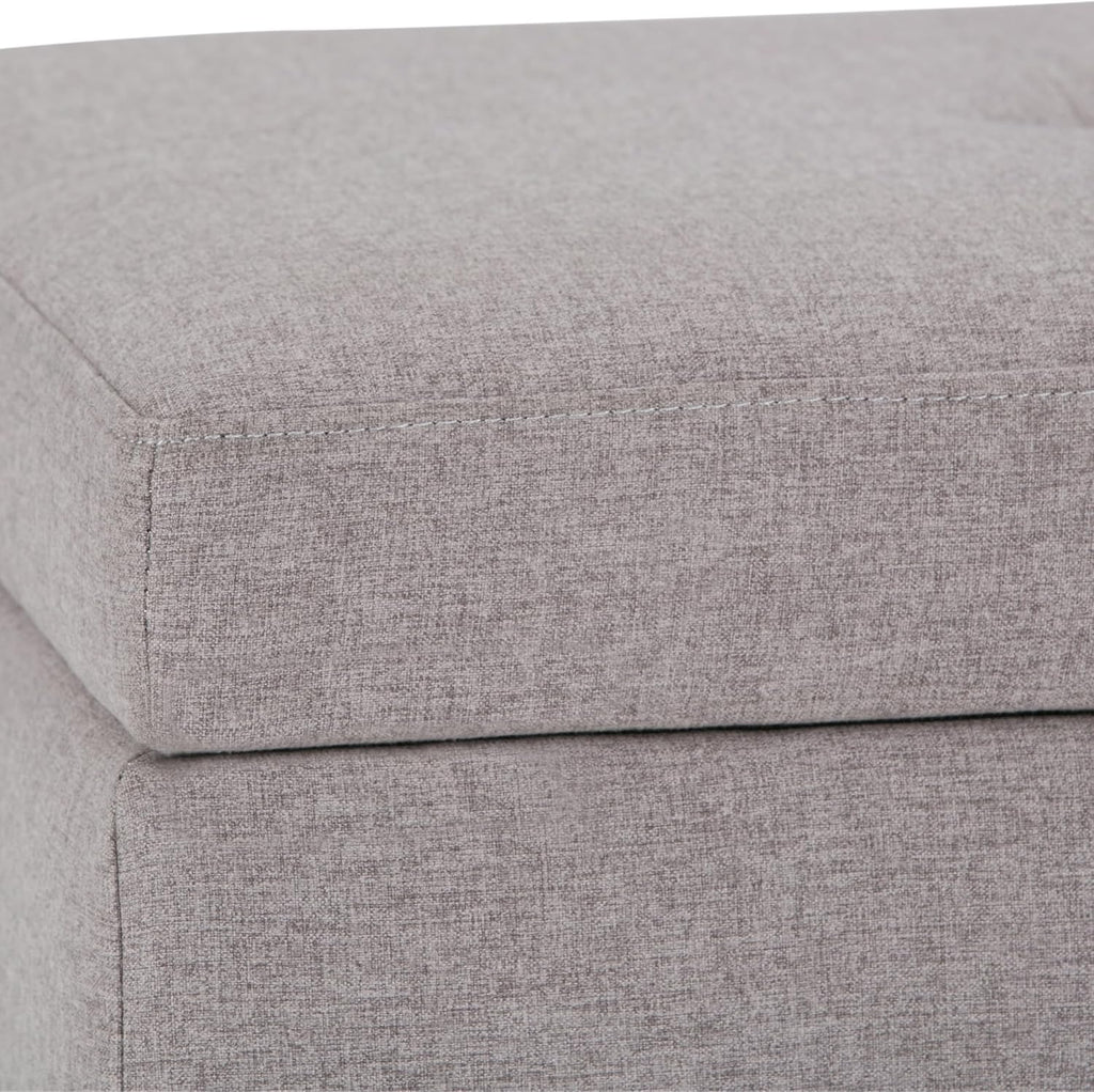SIMPLIHOME Oregon Storage Ottoman Bench with Tray - 42 inch Wide Upholstered Linen Look Fabric Rectangle Storage Ottoman Bench in Cloud Grey, Transitional Tufted Ottoman for Living Room with Lift Top