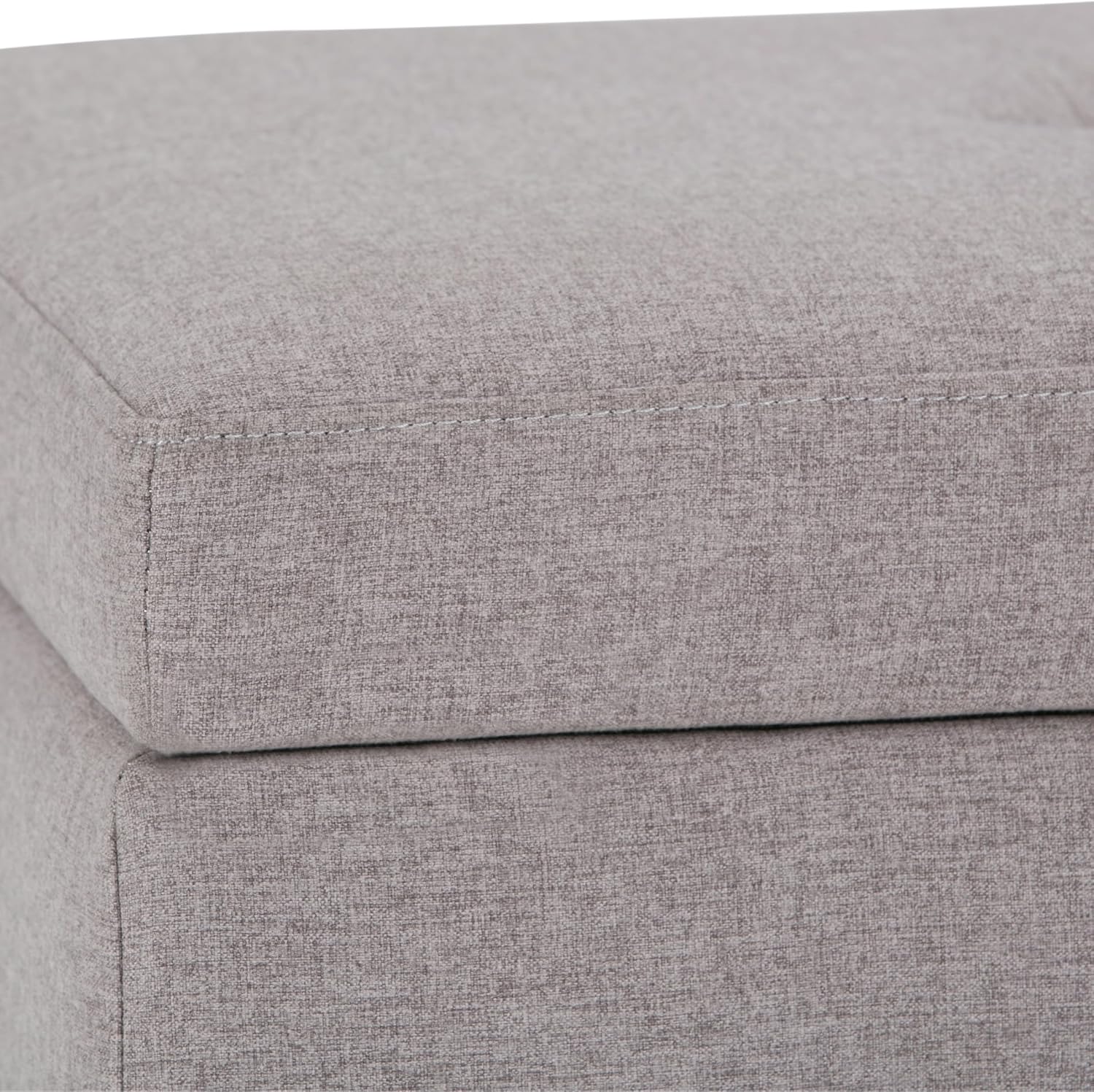 SIMPLIHOME Oregon Storage Ottoman Bench with Tray - 42 inch Wide Upholstered Linen Look Fabric Rectangle Storage Ottoman Bench in Cloud Grey, Transitional Tufted Ottoman for Living Room with Lift Top
