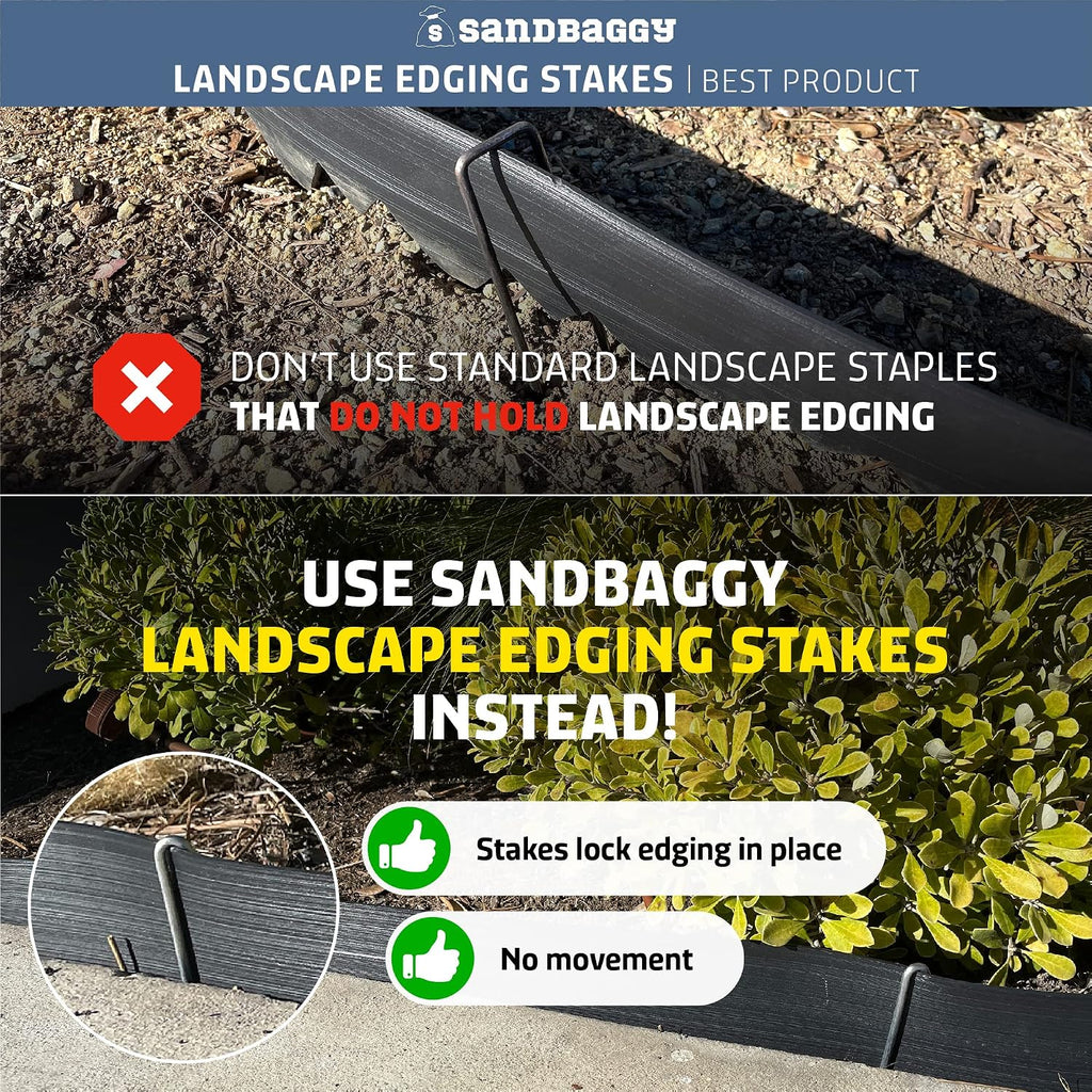 Sandbaggy 10-Inch Steel Landscape Edging Stakes Staples | More Sturdy Than Plastic Stakes | Works for All Landscape Edging Brands Such As Dimex & Easy Flex (300)