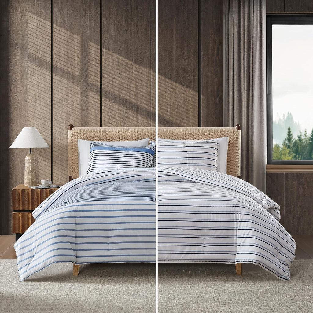 Eddie Bauer - King Comforter Set, Super Soft Bedding with Matching Shams, Two-Piece Back Closure, Modern Room Essentials (Cooper Stripe Blue, King)