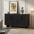 Christopher Knight Home Guke Modern Wooden Kitchen Sideboard Cabinet with Metal Handles, Rectangular Living Room Storage Cabinet with Shelves, Spacious Dining Room Cupboard with 4 Doors, Black