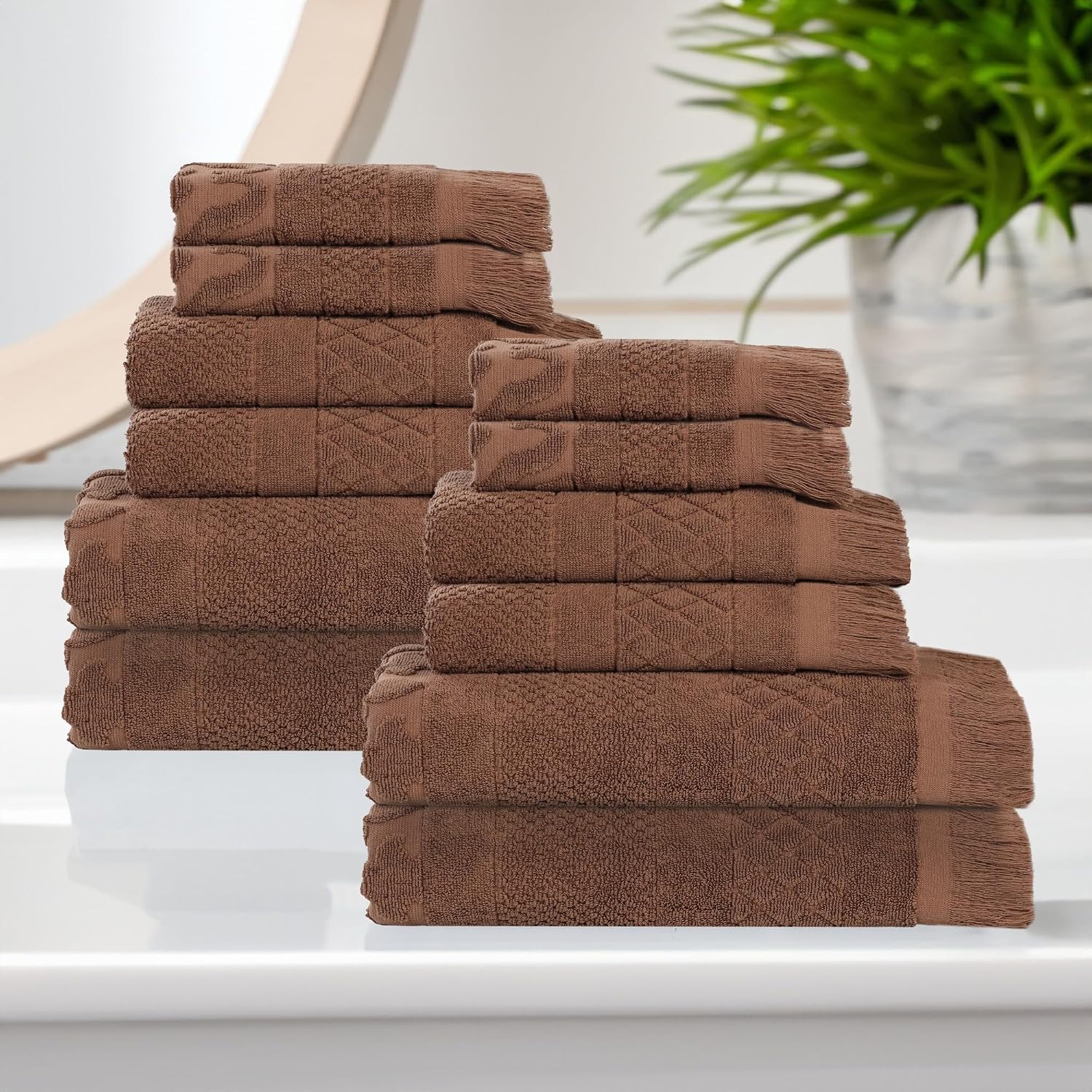 Superior Cotton 12 Piece Towel Set, Quick Dry, Bathroom Essentials, Shower, Spa, Luxury Plush Soft Absorbent Towels, Includes 4 Bath, 4 Hand, 4 Washcloth/Face Towels, Rolla Collection, Chocolate
