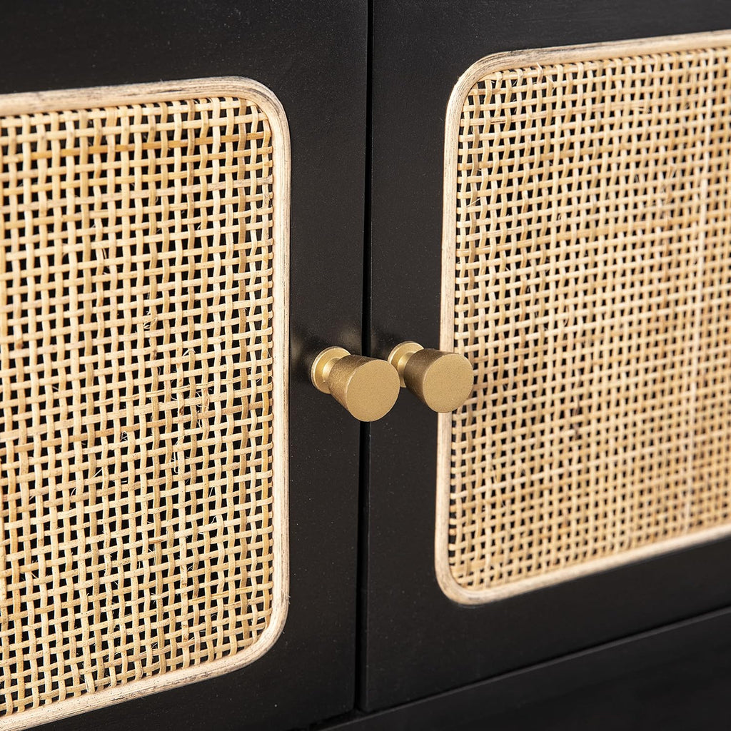 SEI Furniture - Mursley Media Cabinet with Storage - Transitional Design, Black Rattan - Ideal for Living Room, Family Room (MS1222613)