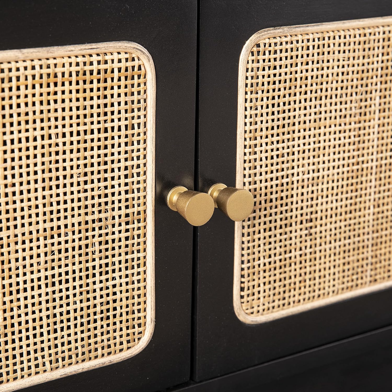 SEI Furniture - Mursley Media Cabinet with Storage - Transitional Design, Black Rattan - Ideal for Living Room, Family Room (MS1222613)
