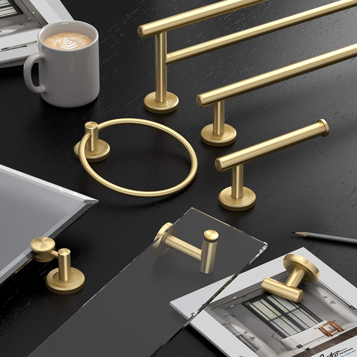 Gatco 4239SM Latitude II Frameless Beveled Rectangle Pivot Bathroom Vanity Mirror, Wall Mounted Tilting Adjustable Mirror, Modern Brushed Brass Finish Mirror for Makeup, Grooming & Skincare