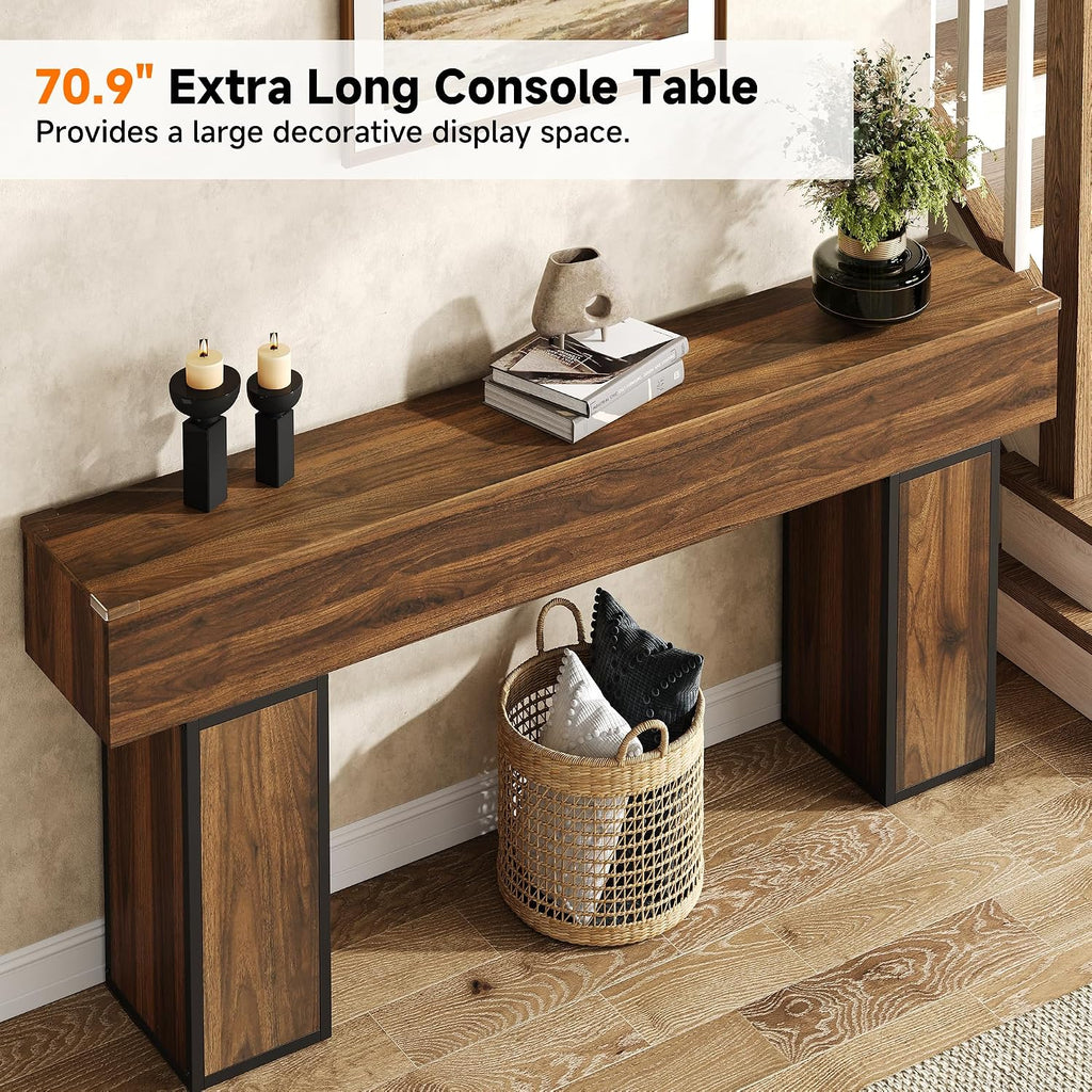 knoworld 70.9-Inch Long Console Table, Wooden Sofa Table Behind Couch Tables, Farmhouse Entryway Table Accent Table for Entrance, Hallway, Living Room, Foyer, Rustic Brown