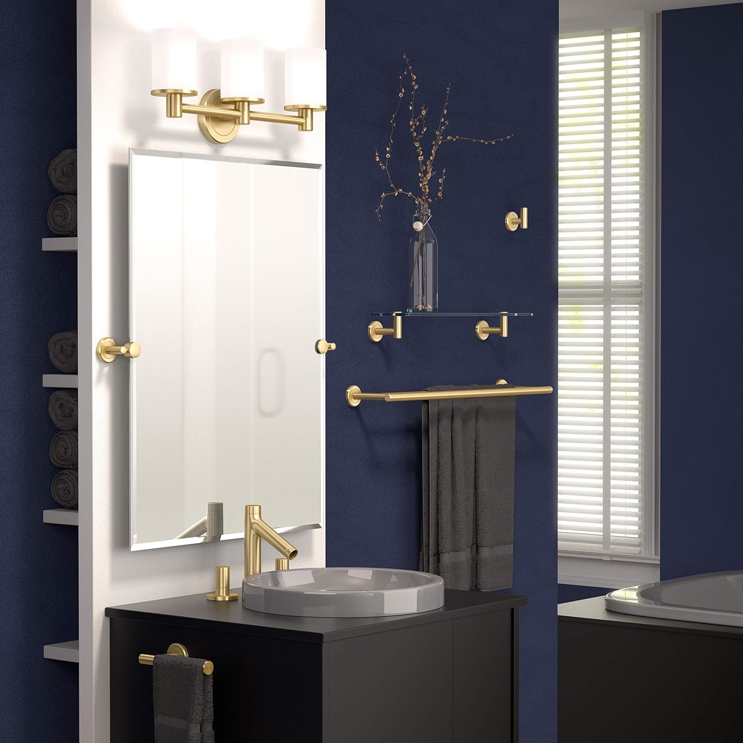 Gatco 4239SM Latitude II Frameless Beveled Rectangle Pivot Bathroom Vanity Mirror, Wall Mounted Tilting Adjustable Mirror, Modern Brushed Brass Finish Mirror for Makeup, Grooming & Skincare