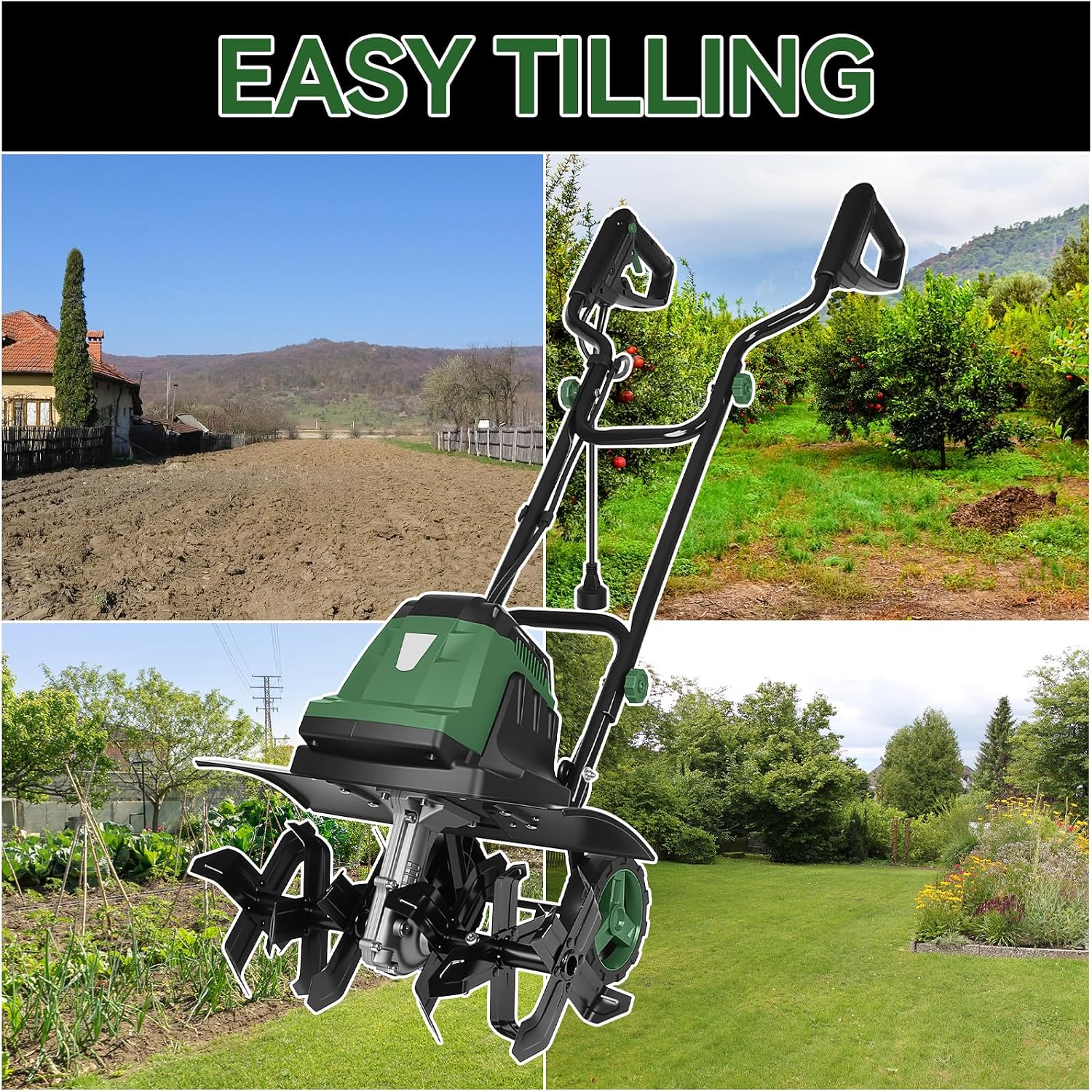 18-Inch Electric Tiller Cultivator, LAZYLAND 15A 380RPM Corded Rototiller with 9-Inch Tillling Depth, 6X4 Steel Tines for Garden/Lawn/Yard/Soil Aeration/Soil Cultivation