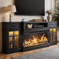MXV 70' Fireplace TV Stand, 3-Sided Glass Fireplace and Modern Entertainment Center, Wooden Media Console with Glass Doors & Storage Drawers, LED Light, for Living Room, Black