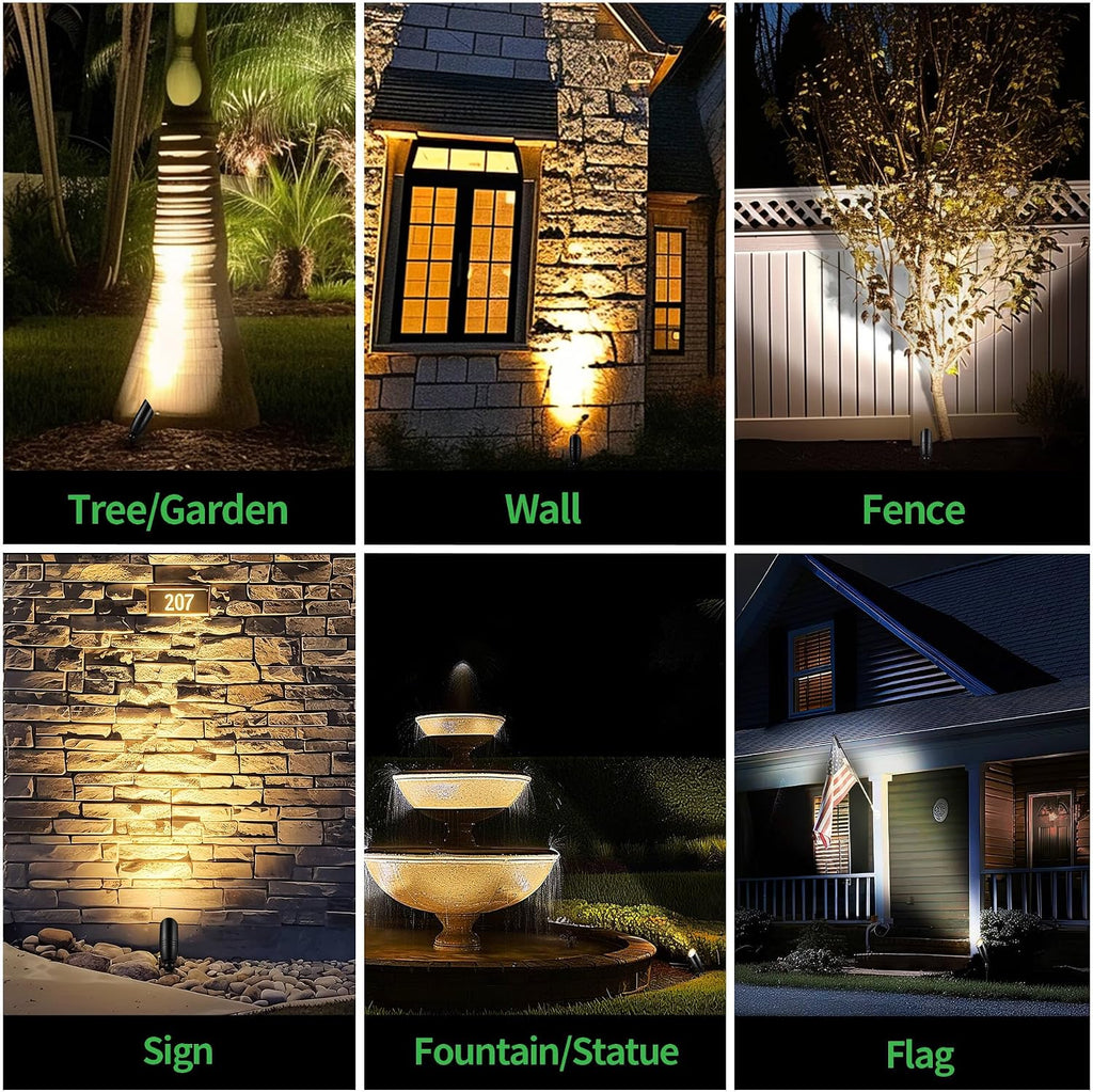Black LED Outdoor Spotlights Kit, 6 Pack Low Voltage Landscape Lighting and 100W Transformer and 100FT Cable and 30 Wire Connectors, Aluminum Waterproof Uplights for House Garden Lawn
