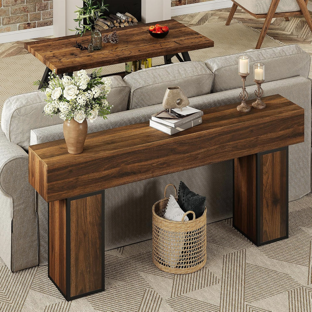 knoworld 70.9-Inch Long Console Table, Wooden Sofa Table Behind Couch Tables, Farmhouse Entryway Table Accent Table for Entrance, Hallway, Living Room, Foyer, Rustic Brown