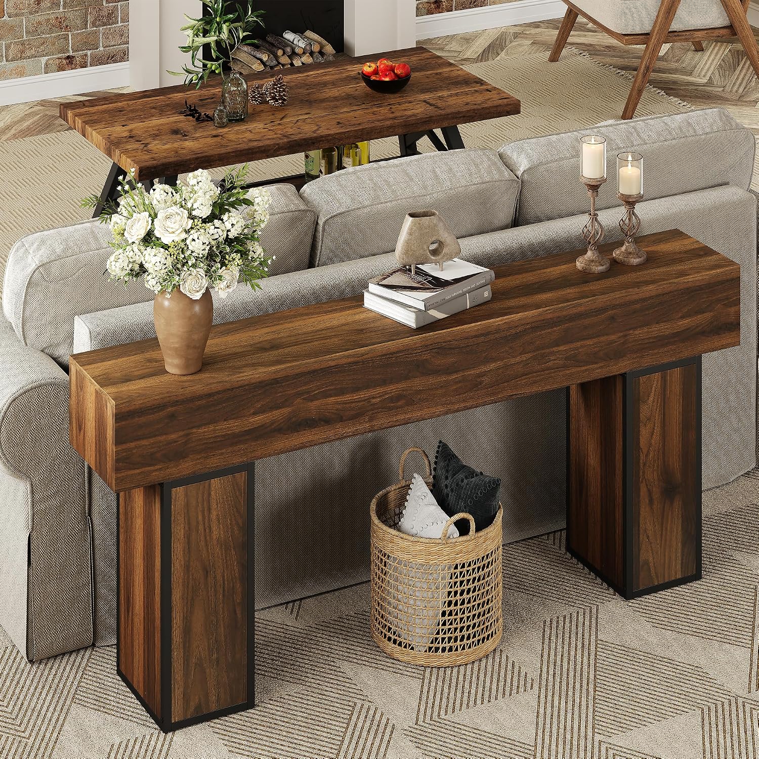 knoworld 70.9-Inch Long Console Table, Wooden Sofa Table Behind Couch Tables, Farmhouse Entryway Table Accent Table for Entrance, Hallway, Living Room, Foyer, Rustic Brown