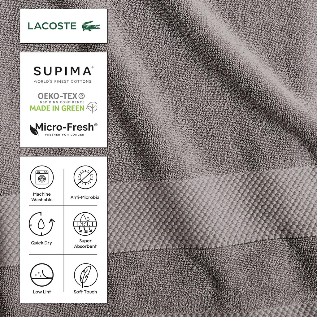 Lacoste Heritage Supima Cotton Bath Towel, Aloe, 30' x 54' (Pack of 6)