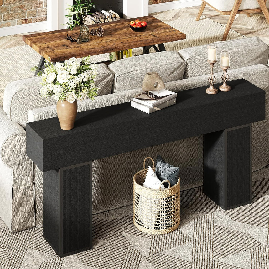 knoworld 70.9-Inch Long Console Table, Wooden Sofa Table Behind Couch Tables, Farmhouse Entryway Table Accent Table for Entrance, Hallway, Living Room, Foyer, Black