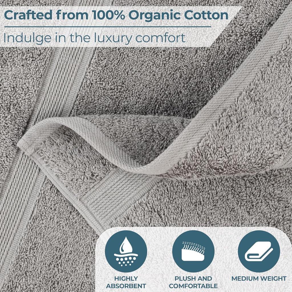 Superior Oregon Organic Cotton 12 Piece Towel Set, Heavyweight Towels for Bathroom Daily Use, Absorbent, Plush Eco-Friendly Bath Essentials, Includes 4 Bath, 4 Hand, 4 Face Towels, Silver