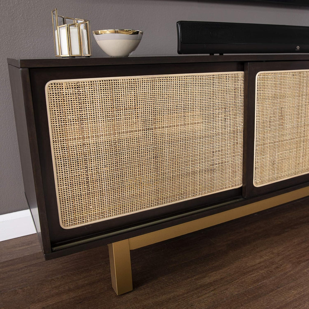 SEI Furniture Carondale Sliding Door Media Stand, Brown and Gold