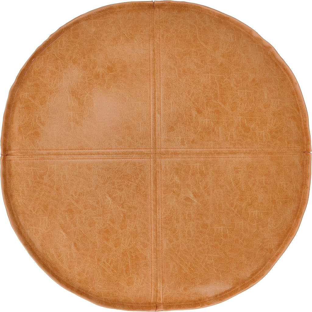 SIMPLIHOME Brody Round Pouf - 20 inch Wide Upholstered Vegan Leather Ottoman in Distressed Brown, Boho Footstool or Extra Seating for Living Room or Bedroom with Polystyrene Filling, Assembled