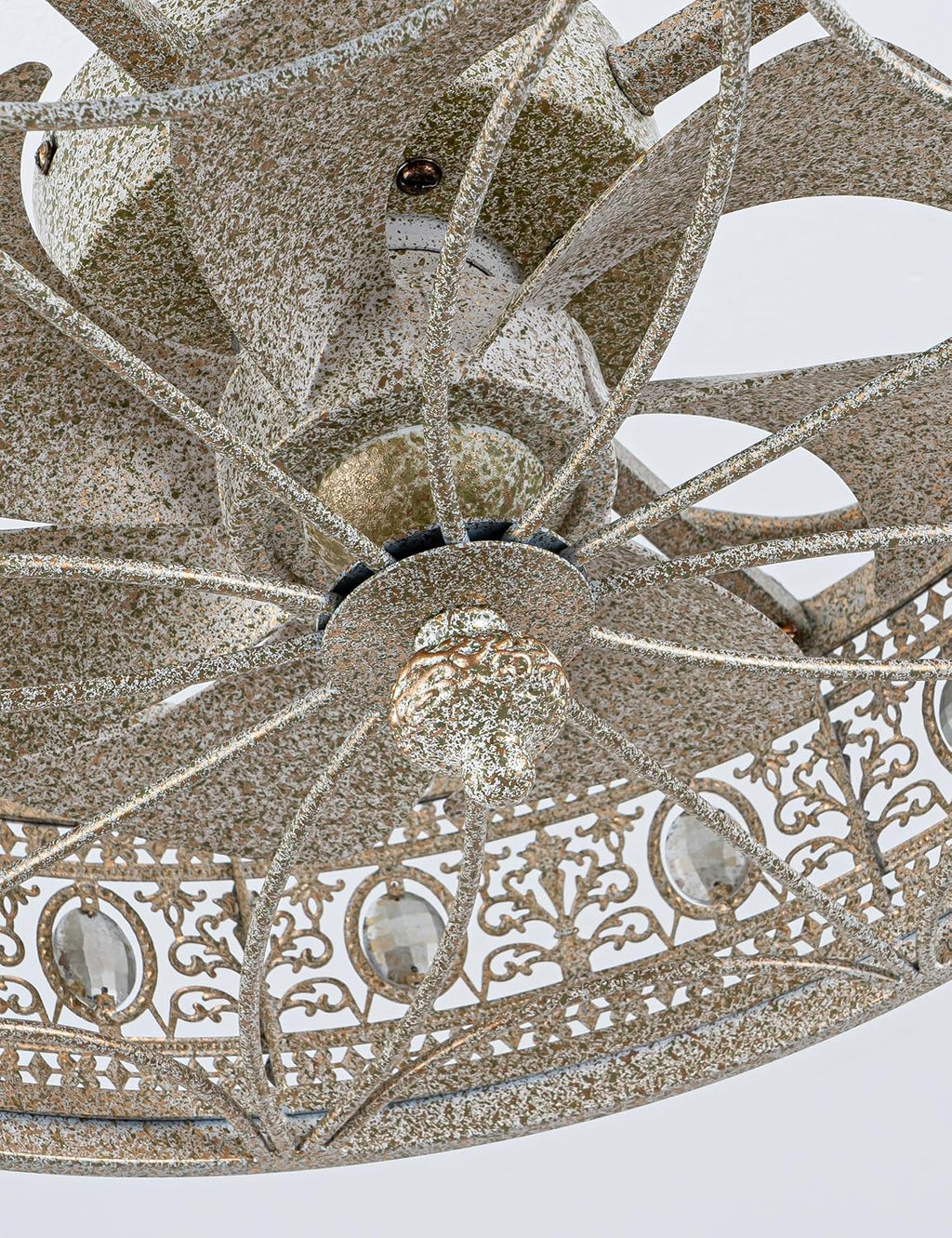 Fandelier Ceiling Fan with Light,French Coastal Ornate Caged Bladeless Chandelier Fan,Elegant Statement Crystal Round Drum Light Fixture,Hanging/Flush Mount for Bedroom,Kitchen,Dining Room,Living Room