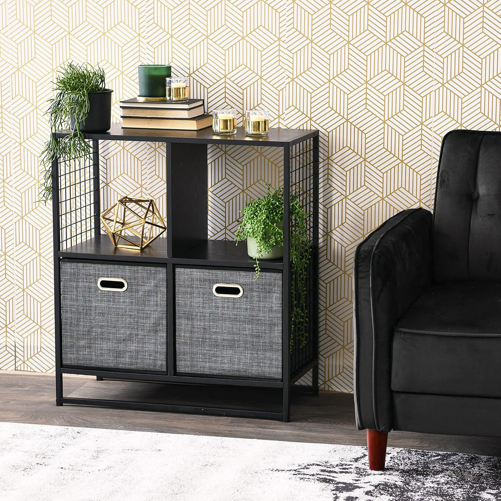 Household Essentials Black Oak & Iron 4-Cube Display Shelf